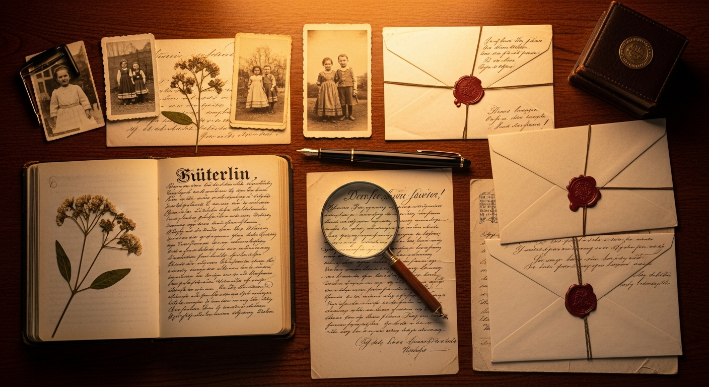 Historische Dokumente und alte Familienbriefe auf einem Schreibtisch